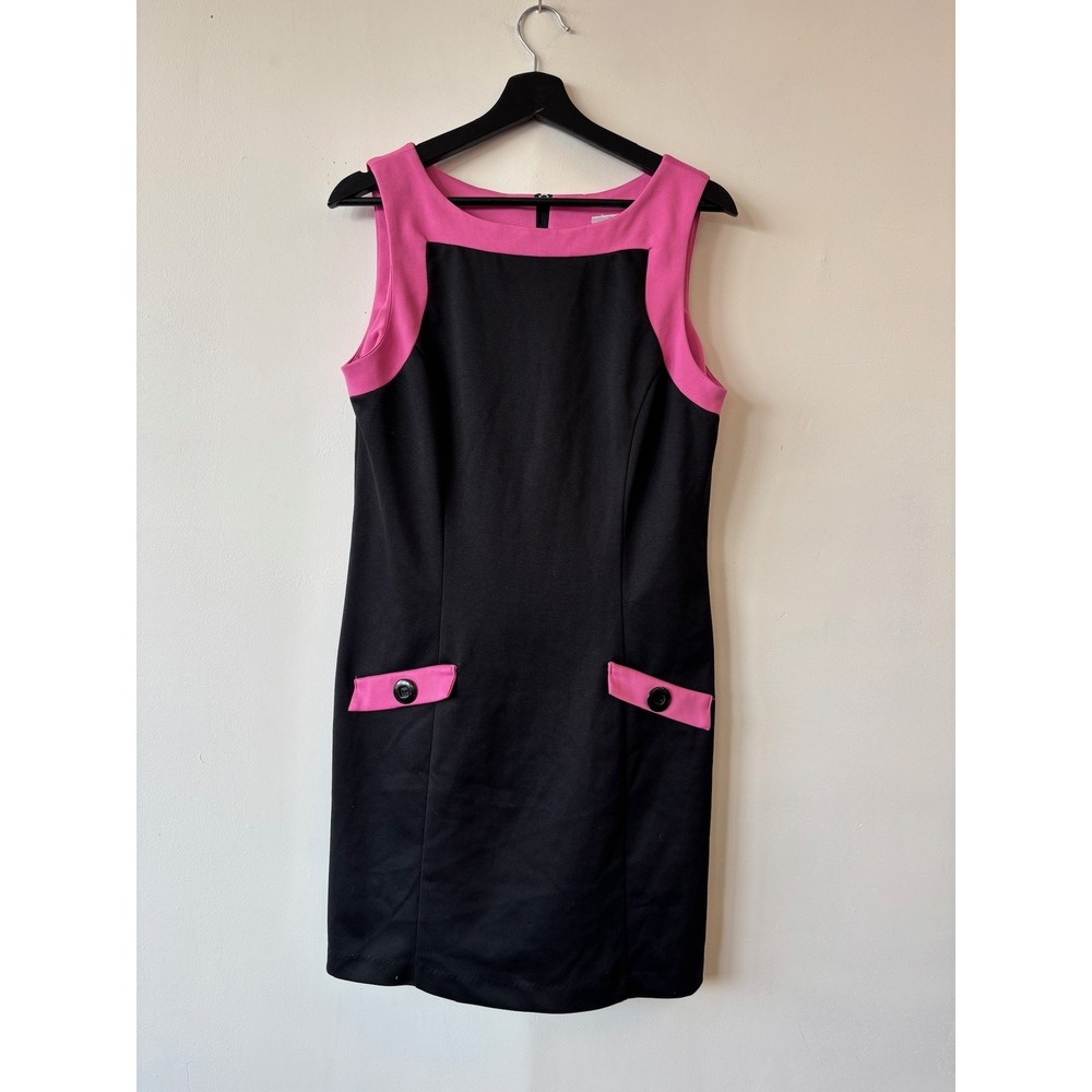 Vintage No Boundaries Dress‎ Large Black Pink Sleeveless Shift Pockets Mod Retro